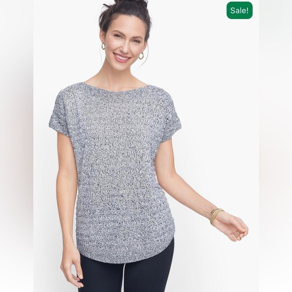 Talbots Linen Sweater- Marled knit Gray BLACK/WHITE – Women’s Medium Petite